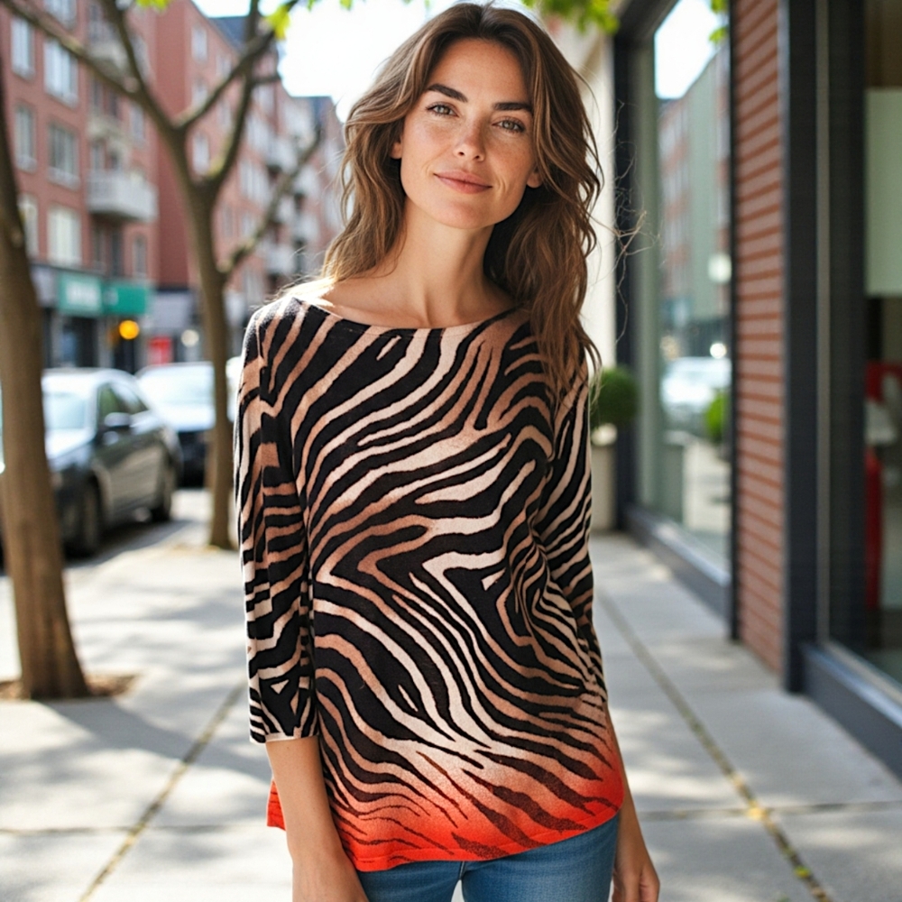 Ralph Lauren LRL Tunic Top Sz L Petite Linen Blend Knit Animal Print Mob Wife - Picture 16 of 16